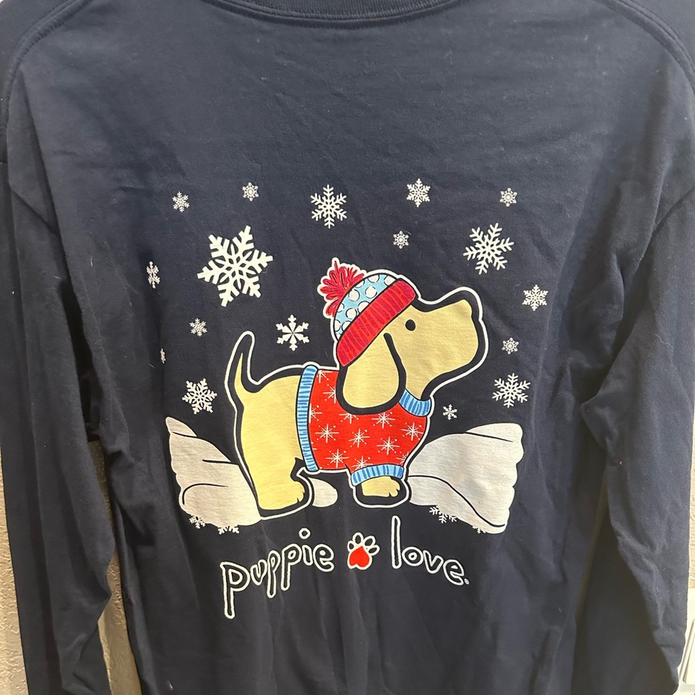 Puppie Love Winter Dog Women’s Long Sleeve Tee, size Medium